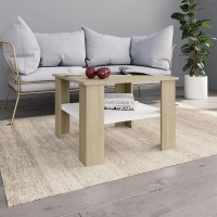 Vidaxl Square Coffee Table, 23.6X23.6X16.5 Inch, Engineered Wood, White And Sonoma Oak, Modern Home Decor, With Additional Storage Shelf