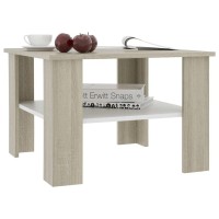 Vidaxl Square Coffee Table, 23.6X23.6X16.5 Inch, Engineered Wood, White And Sonoma Oak, Modern Home Decor, With Additional Storage Shelf