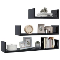 vidaXL Wall Display Shelf 3 pcs High Gloss Black Chipboard 0205