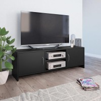 Vidaxl Tv Stand, Tv Unit For Living Room, Sideboard With Storage, Entertainment Center Media Unit Cupboard, Modern Style, Black Engineered Wood