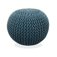 Frelish Decor Round Pouf Ottoman Hand Knitted 100% Cotton Pouf Foot Stool - Knitted Bean Bag - Floor Chair For Living Room Bedroom - Foot Rest For Couch (20 Diameter X 14 Height) - Teal