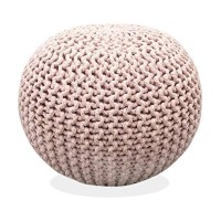 Frelish Decor Round Pouf Ottoman Hand Knitted 100% Cotton Pouf Foot Stool - Knitted Bean Bag - Floor Chair For Living Room Bedroom - Foot Rest For Couch (20 Diameter X 14 Height) - Cloud Pink
