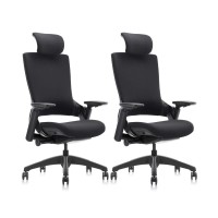 Clatina Ergonomic High Swivel Executive Chair With Adjustable Height Head 3D Arm Rest Lumbar Support And Upholstered Back For Home Office Black Fabric 2 Pack