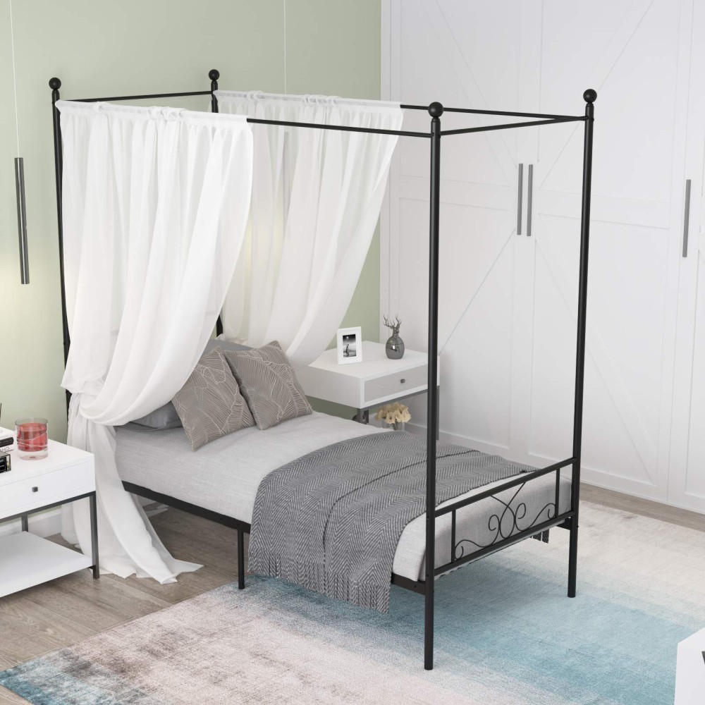 Weehom Twin Canopy Bed Frame With Headboard And Footboard 4 Posters Metal Bed Frame No Box Spring Needed Mattress Foundation