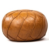 Moderner Faux Leather Pouf Unstuffed Ottoman Moroccan Footstool, Floor Footrest Cushion, Storage Solution - Natural Brown Color (Brown, 23X11)