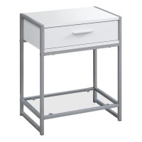 Homeroots Furniture 12 X 18 X 2225 White, Clear, Silver, Metal, Tempered Glass - Accent Table