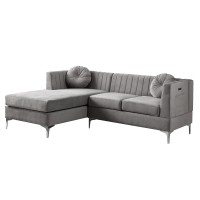 Lilola Home Velvet Sectional Sofa Chaise With Usb Charging Port Gray