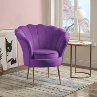 Lilola Home Angelina Purple Velvet Scalloped Back Barrel Accent Chair with Metal Legs