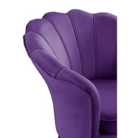 Lilola Home Angelina Purple Velvet Scalloped Back Barrel Accent Chair with Metal Legs