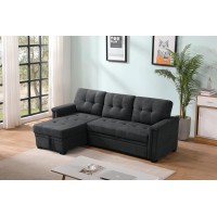 Ashlyn Dark Gray Woven Fabric Sleeper Sectional Sofa Chaise with USB Charger and Tablet Pocket