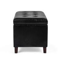 Asense Storage Ottoman Bench, Faux Leather Upholstered End of Bed Bench with Safety Hinge Wooden Legs, for Entryway Bedroom (Black, 33.3