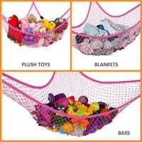 Kohuijoo Jumbo Toy Hammock Stuffed Animals And Toy Storage Hammock Net 70 Wall Sling Corner Extra Large Kids Children Mesh Toy Net Organizer Pink