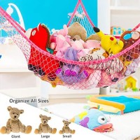 Kohuijoo Jumbo Toy Hammock Stuffed Animals And Toy Storage Hammock Net 70 Wall Sling Corner Extra Large Kids Children Mesh Toy Net Organizer Pink