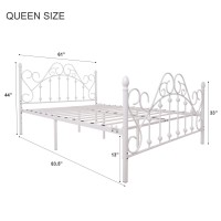 Nachtimoor Queen Platform Metal Bed Frame With Headboard And Footboard,Vintage Victorian Style Mattress Foundation, No Box Spring Required, Under Bed Storage (White, Queen)