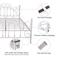 Nachtimoor Queen Platform Metal Bed Frame With Headboard And Footboard,Vintage Victorian Style Mattress Foundation, No Box Spring Required, Under Bed Storage (White, Queen)