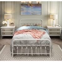 Tuseer Metal Bed Frame Full Size With Vintage Headboard And Footboard Platform Base Wrought Iron Bed Frame Full White