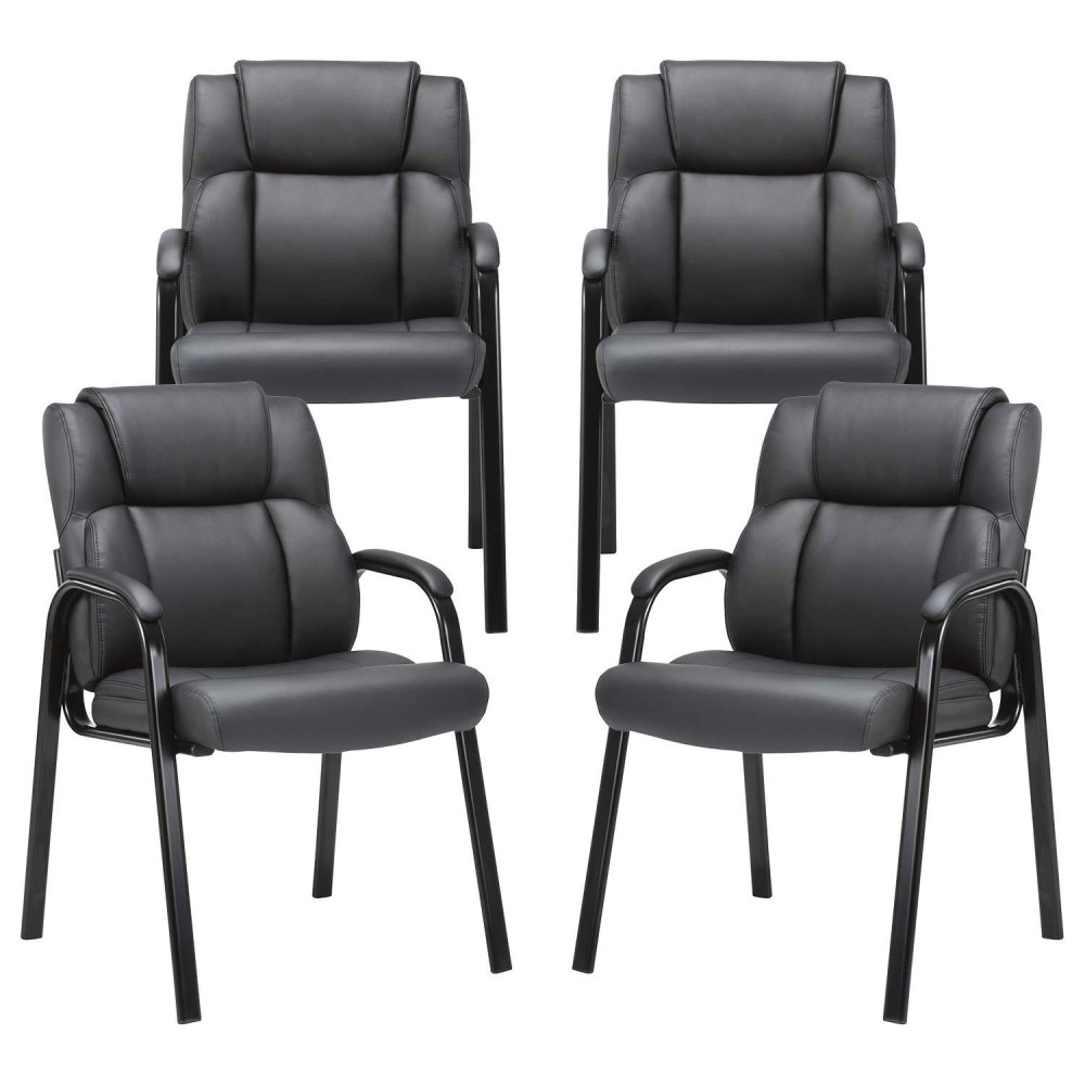 Clatina Leather Guest Chair With Padded Arm Rest For Reception Meeting Conference And Waiting Room Side Office Home Black 4 Pack