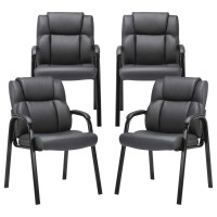 Clatina Leather Guest Chair With Padded Arm Rest For Reception Meeting Conference And Waiting Room Side Office Home Black 4 Pack