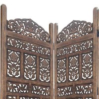 Benjara Classic 4 Panel Mango Wood Screen With Intricate Carvings, Brown