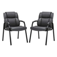 Clatina Leather Guest Chair With Padded Arm Rest For Reception Meeting Conference And Waiting Room Side Office Home Black 2 Pack