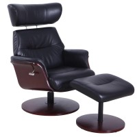 RelaxR Sennet Recliner and Ottoman in Black Air Leather