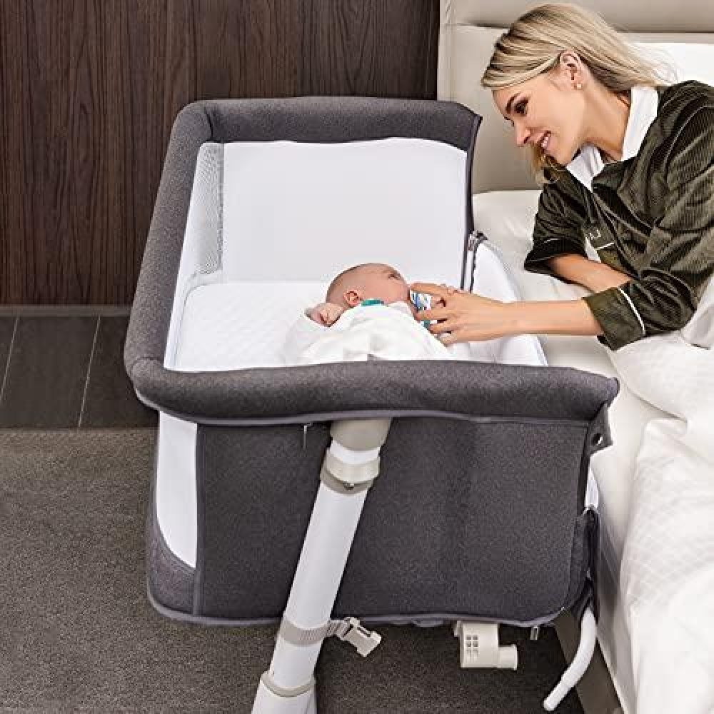 Ronbei Baby Bassinet, Bedside Sleeper,Baby Bed To Bed,Babies Crib Bed, Adjustable Portable Bed For Infant/Baby Boy/Baby Girl/Newborn (Dark Grey)