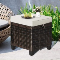Tangkula 2 Pieces Outdoor Patio Ottoman, All Weather Rattan Wicker Ottoman Seat, Patio Rattan Furniture, Outdoor Footstool Footrest Seat W/Removable Cushions (Brown)