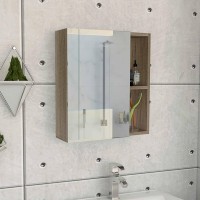 Tuhome Labelle Medicine Cabinet With Mirror Five Internal Shelves One Door Cabinet With Mirror Weathered Oak For Bathroom