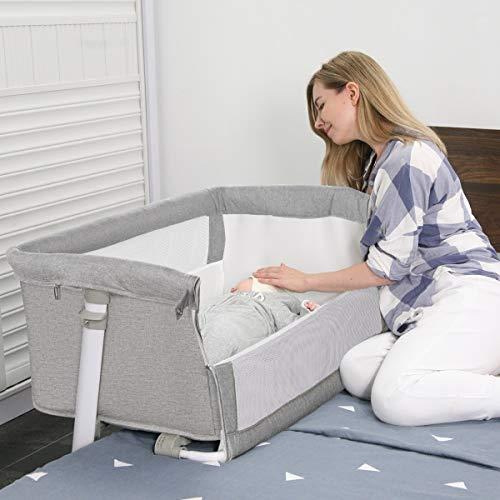 Ronbei Baby Bassinet, Bedside Sleeper,Baby Bed To Bed,Babies Crib Bed, Adjustable Portable Bed For Infant/Baby Boy/Baby Girl/Newborn (Light Grey)