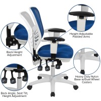 Mid-Back Blue Mesh Multifunction Executive Swivel Ergonomic Office Chair With Adjustable Arms And White Frame