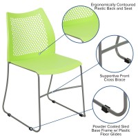 Hercules Series 661 Lb. Capacity Green Stack Chair With Air-Vent Back And Gray Powder Coated Sled Base