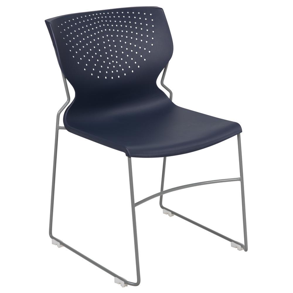 Hercules Series 661 Lb. Capacity Navy Full Back Stack Chair With Gray Powder Coated Frame