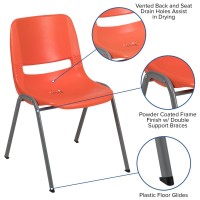 Hercules Series 880 Lb. Capacity Orange Ergonomic Shell Stack Chair With Gray Frame