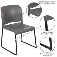 HERCULES Series 880 lb Capacity Gray Full Back Contoured Stack Chair with Black Powder Coated Sled Base