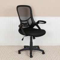 High Back Black Mesh Ergonomic Swivel Office Chair With Black Frame And Flip-Up Arms