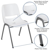 Hercules Series 880 Lb. Capacity White Ergonomic Shell Stack Chair With Gray Frame