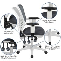 Mid-Back Dark Gray Mesh Multifunction Executive Swivel Ergonomic Office Chair With Adjustable Arms And White Frame