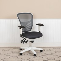 Mid-Back Dark Gray Mesh Multifunction Executive Swivel Ergonomic Office Chair With Adjustable Arms And White Frame