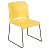 Hercules Series 880 Lb. Capacity Yellow Full Back Contoured Stack Chair With Gray Powder Coated Sled Base