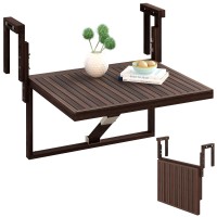 Interbuild Toronto Balcony Folding Deck Table, Outdoor Hanging Railing Bar Table, Fsc Acacia Wood, 28 X 23 Inches, Adjustable, Espresso