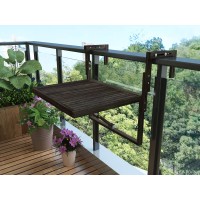 Interbuild Toronto Balcony Folding Deck Table, Outdoor Hanging Railing Bar Table, Fsc Acacia Wood, 28 X 23 Inches, Adjustable, Espresso