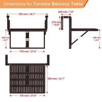 Interbuild Toronto Balcony Folding Deck Table, Outdoor Hanging Railing Bar Table, Fsc Acacia Wood, 28 X 23 Inches, Adjustable, Espresso