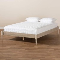 Baxton Studio Colette French Bohemian Antique White Oak Finished Wood Queen Size Platform Bed Frame