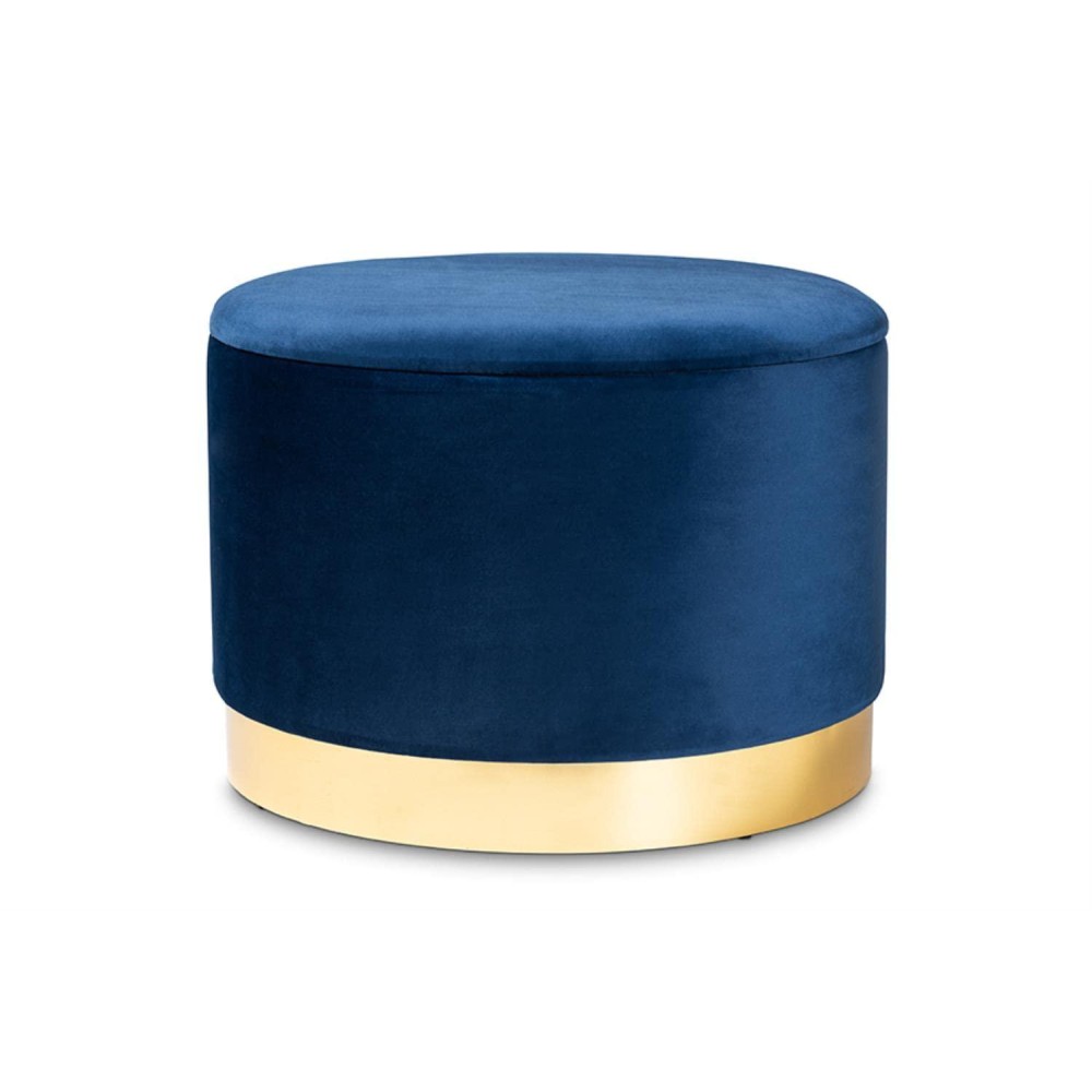 Baxton Studio Marisa Glam And Luxe Navy Blue Velvet Fabric Upholstered Gold Finished Storage Ottoman