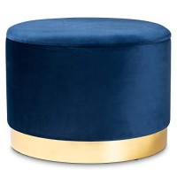 Baxton Studio Marisa Glam And Luxe Navy Blue Velvet Fabric Upholstered Gold Finished Storage Ottoman