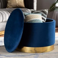 Baxton Studio Marisa Glam And Luxe Navy Blue Velvet Fabric Upholstered Gold Finished Storage Ottoman