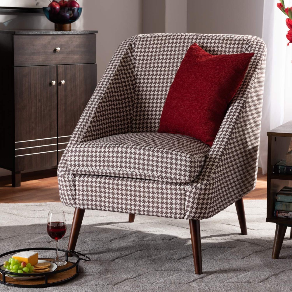 Baxton Studio Gia Modern And Contemporary Brown And White Houndstooth Accent Chair