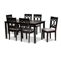 Baxton Studio Lenoir Modern And Contemporary Grey Fabric Upholstered Espresso Brown Finished Wood 7-Piece Dining Set