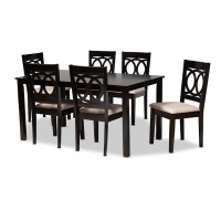 Baxton Studio Lenoir Modern And Contemporary Sand Fabric Upholstered Espresso Brown Finished Wood 7-Piece Dining Set