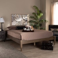 Baxton Studio Colette French Bohemian Weathered Grey Oak Finished Wood King Size Platform Bed Frame